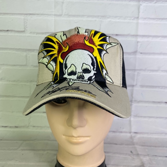 Cliff Raven Chief Skull Hardy Tattoo Embroidered Mesh Back Trucker Snapback Hat - Picture 2 of 8